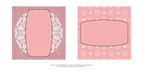 Postcard template in pink color with a luxurious white pattern for your brand.