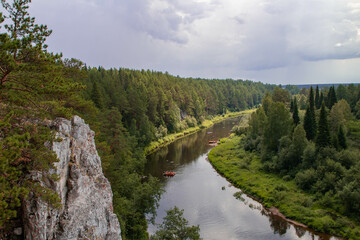 Fototapeta na wymiar Sverdlovsk region. Sloboda. Rocks on the Chusovaya River