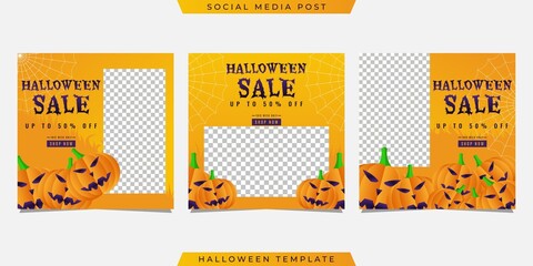 Fototapeta premium Halloween social media post sale template design. Very suitable for banner, poster, flyer, advertising, etc.