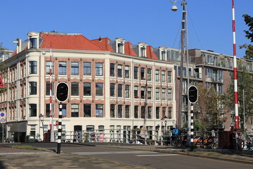 Fototapeta premium Amsterdam Street View with Bridge and Zoutkeetsgracht Canal Buildings, Netherlands