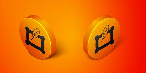 Isometric Rectangular pillow icon isolated on orange background. Cushion sign. Orthopedic pillow. Orange circle button. Vector