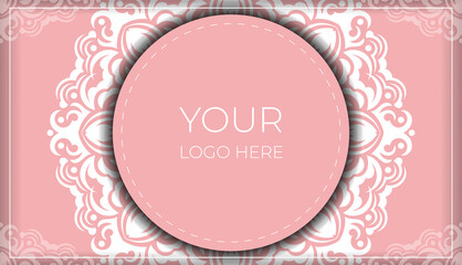Template Postcard in pink color with abstract white ornament prepared for printing.