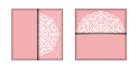 Postcard template in pink color with abstract white ornament prepared for typography.