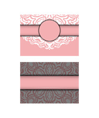 Template Postcard in pink color with Greek white ornaments prepared for typography.