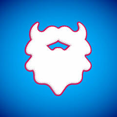 White Mustache and beard icon isolated on blue background. Barbershop symbol. Facial hair style. Vector
