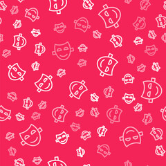 White line Comedy theatrical mask icon isolated seamless pattern on red background. Vector