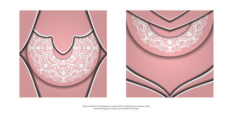 Brochure template in pink color with luxurious white pattern ready for printing.
