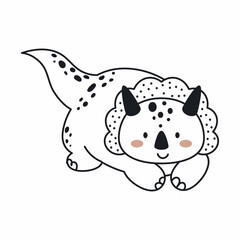 Cute dinosaur in outline sketch style. Funny cartoon dino for kids cards, baby shower, t-shirt, birthday invitation, house interior. Bohemian childish vector illustration.