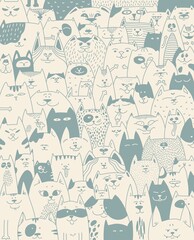 Obraz na płótnie Canvas More cats - funny quote design with different cats. Funny kitten poster. Contour illustration with a lot of cartoon cats. life is better with kitten. Cute illustrations of pets.