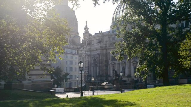 Dresden old town city center with art academy near river