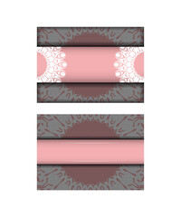 Fototapeta premium Brochure template in pink color with vintage white ornaments for your congratulations.