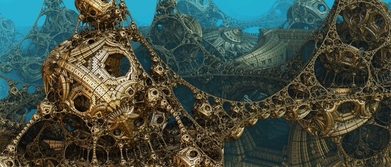 Abstract background 3D, fantastic ancient civilization architecture