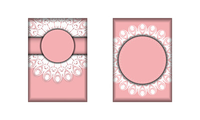 Brochure template in pink with Greek white pattern ready for printing.