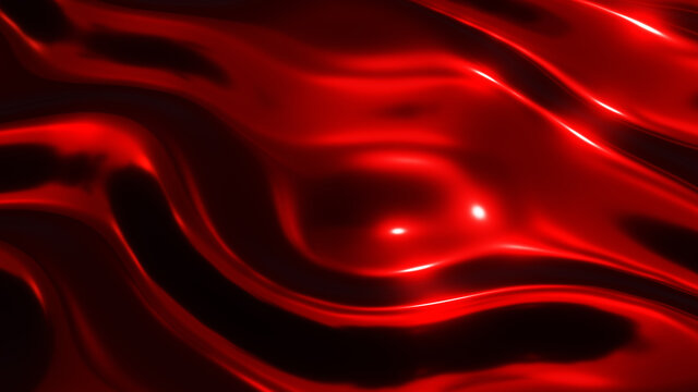 Red chrome metal texture with waves, liquid metallic silk wavy design, 3D render illustration.