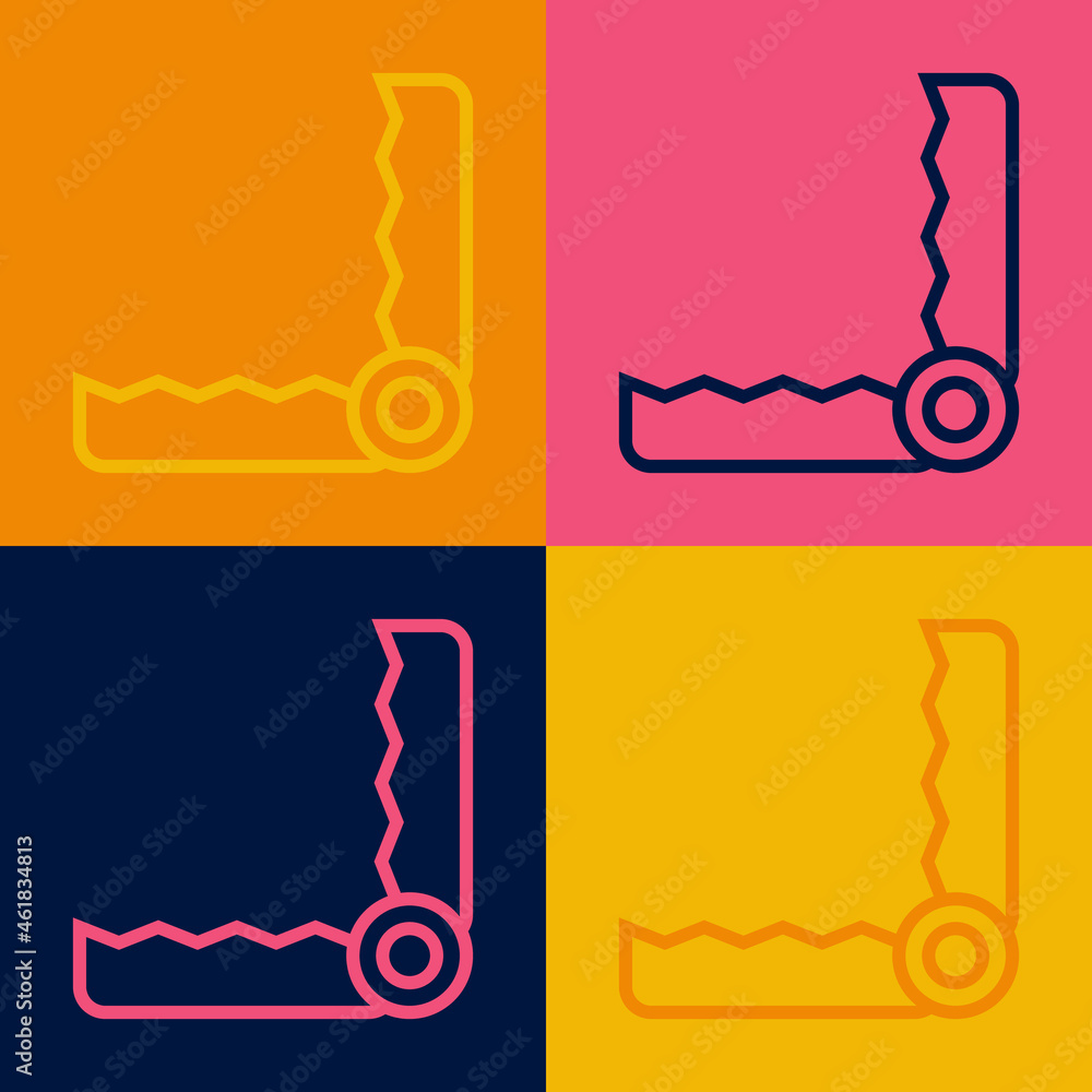 Poster pop art line trap hunting icon isolated on color background. vector