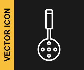 White line Spatula icon isolated on black background. Kitchen spatula icon. BBQ spatula sign. Barbecue and grill tool. Vector