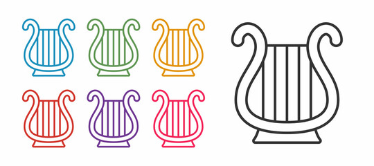 Set line Ancient Greek lyre icon isolated on white background. Classical music instrument, orhestra string acoustic element. Set icons colorful. Vector