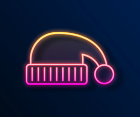 Glowing neon line Sleeping hat icon isolated on black background. Cap for sleep. Vector