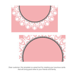 Business card in pink with Indian white pattern for your contacts.