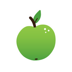 Fresh green apple fruit with leaf vector cartoon style icon, illustration.
