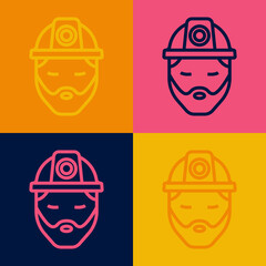 Pop art line Builder icon isolated on color background. Construction worker. Vector