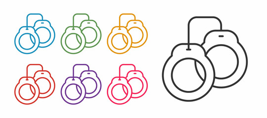 Set line Handcuffs icon isolated on white background. Set icons colorful. Vector