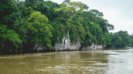 Fototapeta na wymiar Beautiful landscape of Mahakam Ulu, tropical rainforest on the banks of Mahakam river