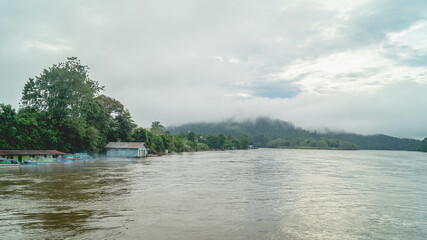 Beautiful landscape of Mahakam Ulu, tropical rainforest on the banks of Mahakam river - 461836409