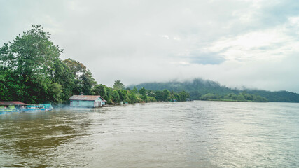 Fototapeta na wymiar Beautiful landscape of Mahakam Ulu, tropical rainforest on the banks of Mahakam river