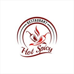 Vintage Retro Hot Spicy Restaurant Logo Design. With smoke, fire, and chili icon. Premium, and luxury food logo template - obrazy, fototapety, plakaty