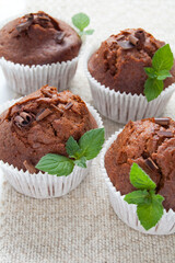 Chocolate muffin with fresh mint