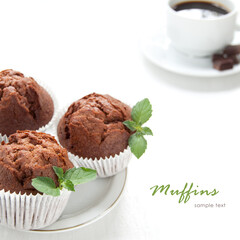 Chocolate muffin with fresh mint