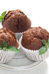 Chocolate muffin with fresh mint