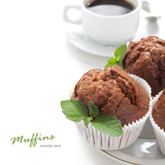 Chocolate muffin with fresh mint