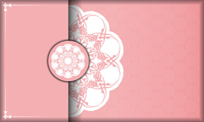 Pink color banner template with greek white ornament for design under the text