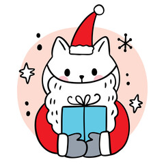 Cartoon cute Christmas and new year Santa cat and presents vector.