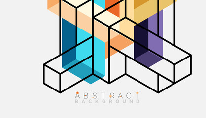 Abstract background. 3d cubes, cubic elements and blocks. Techno or business concept for wallpaper, banner, background, landing page