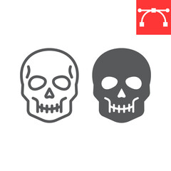 Skull line and glyph icon, holiday and halloween, human skull vector icon, vector graphics, editable stroke outline sign, eps 10.