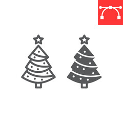 Naklejka na ściany i meble Christmas tree line and glyph icon, holiday and christmas, fir tree vector icon, vector graphics, editable stroke outline sign, eps 10.