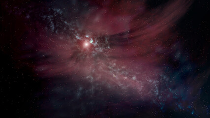 Naklejka na ściany i meble Abstract fantastic space of the universe. Space background with nebula and stars. Dark space background with an unknown planet, flashes of light in space. 3d illustration