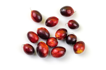 Cranberries isolated on white with green leaf, whole fresh red fall berry
