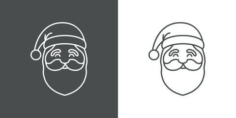 Icono plano con silueta de cara de Papá Noel con gorro con lineas en fondo gris y fondo blanco © teracreonte