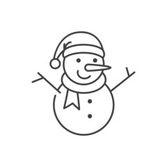 Icono plano con silueta de muñeco de nieve con gorro de Papá Noel con lineas en color gris
