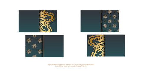Visiting business card with gradient green color with vintage gold ornaments for your business.