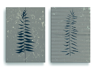 Modern flyers with minimalist design elements . Botanical art. Backgrounds in Boho style  . Wall art , home deco . Contemporary posters with leaves and geometric shapes .Vector abstract flyers.