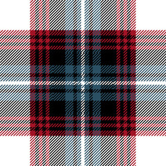 Fototapeta premium Red, blue and black tartan plaid. Scottish pattern fabric swatch close-up. 