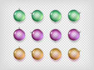 Glass christmas baubles on transparent background