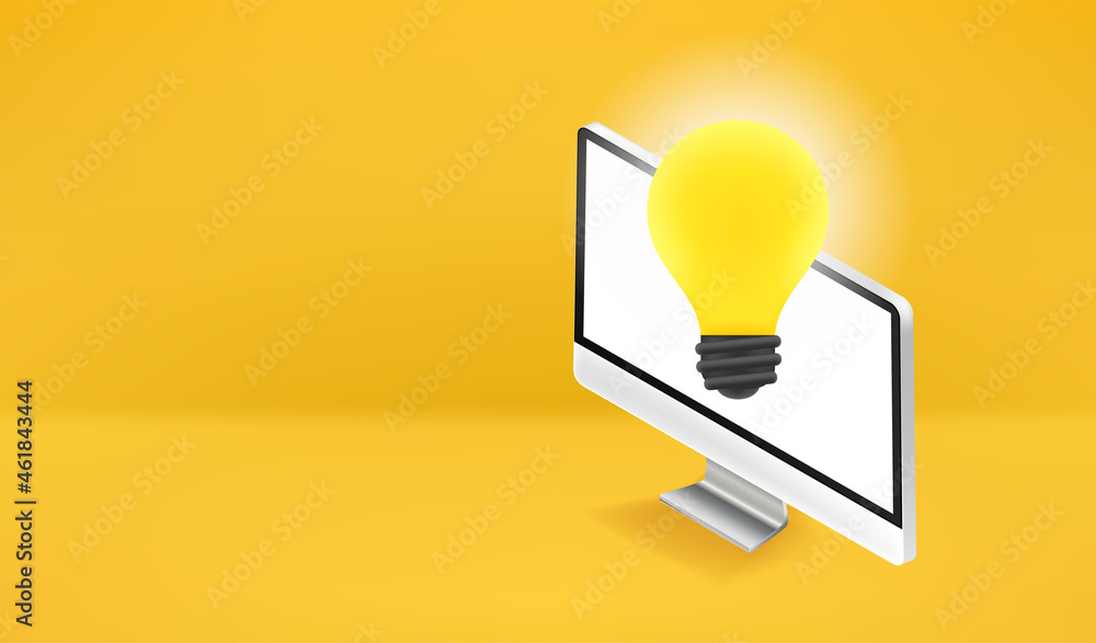 Aufkleber modern computer with lightbulb. idea concept. vector banner with copy space