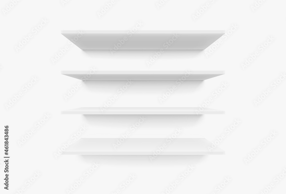 Poster empty white clean store shelves. vector mock-up
