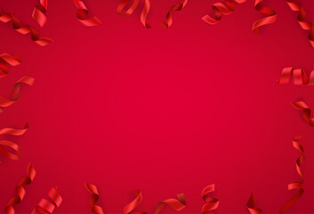 Abstract red background with silk ribbons